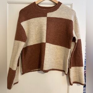 Color Block Sweater - Brown and Cream